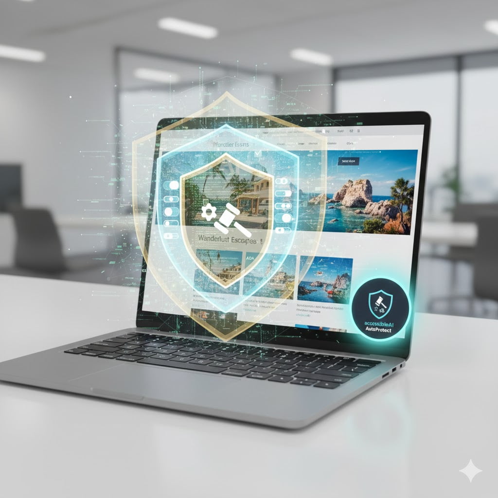accessibleAI AutoProtect - 24/7 Autopilot für digitale Barrierefreiheit auf Laptop-Display